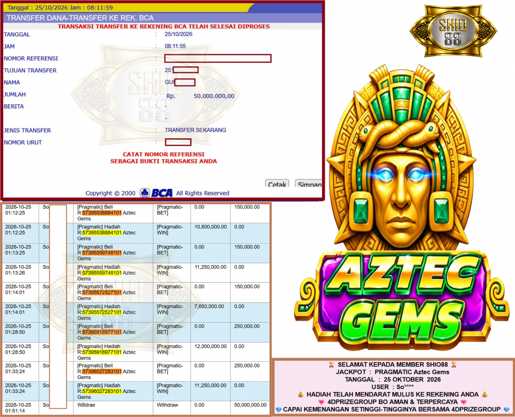SHIO88 JACKPOT PRAGMATIC “Aztec Gems”‎‏‏‎‎ Rp50.000.000,- LUNAS