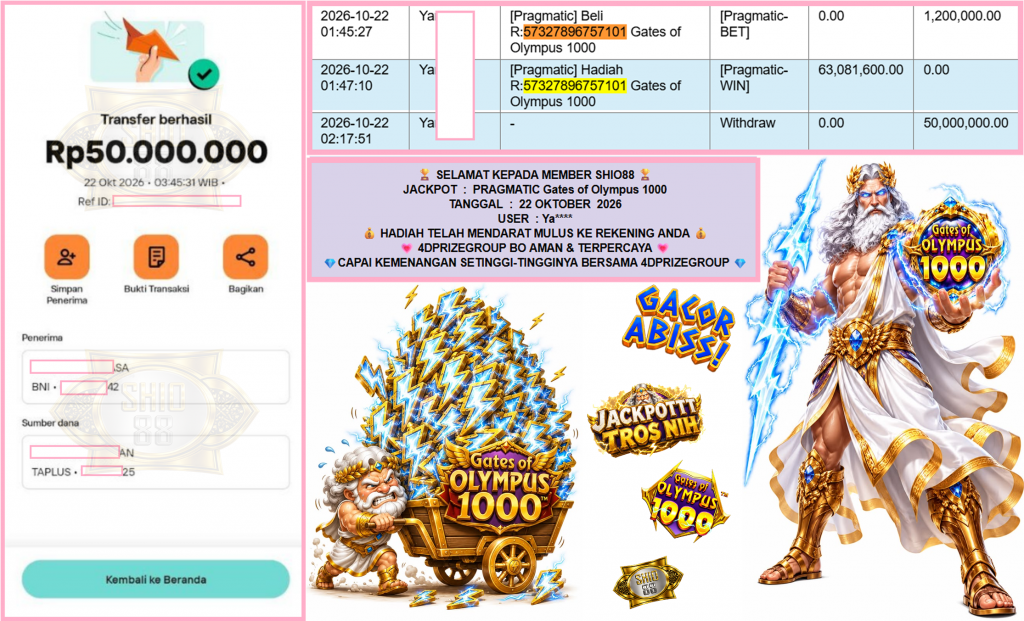 SHIO88 JACKPOT PRAGMATIC “Gates of Olympus 1000″‎‏‏‎‎ Rp50.000.000,- LUNAS