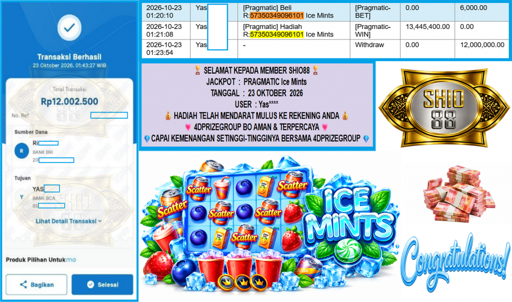 SHIO88 JACKPOT PRAGMATIC “Ice Mints”‎‏‏‎‎ Rp13.000.000,- LUNAS