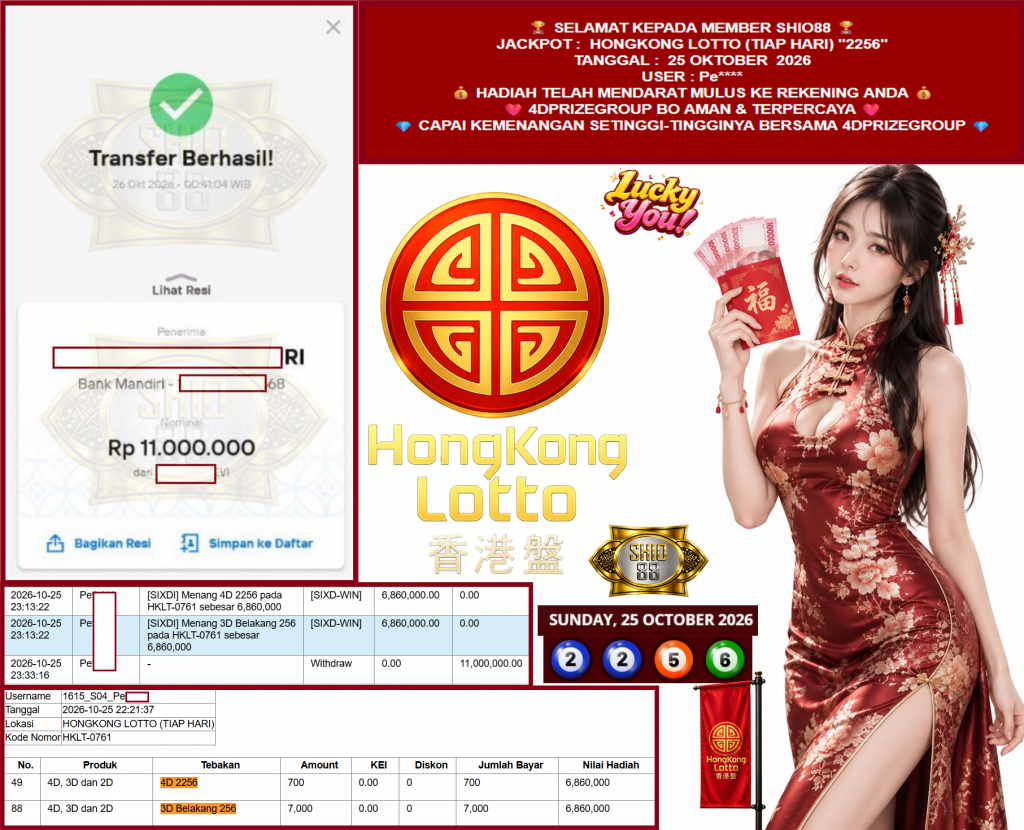 SHIO88 JACKPOT HONGKONG LOTTO (TIAP HARI) “2256”‎‏‏‎ Rp11.000.000,- LUNAS