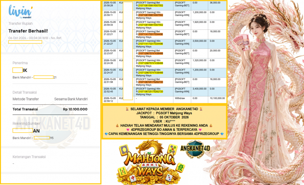 ANGKANET4D JACKPOT PGSOFT “Mahjong Ways” Rp10.100.000,- LUNAS