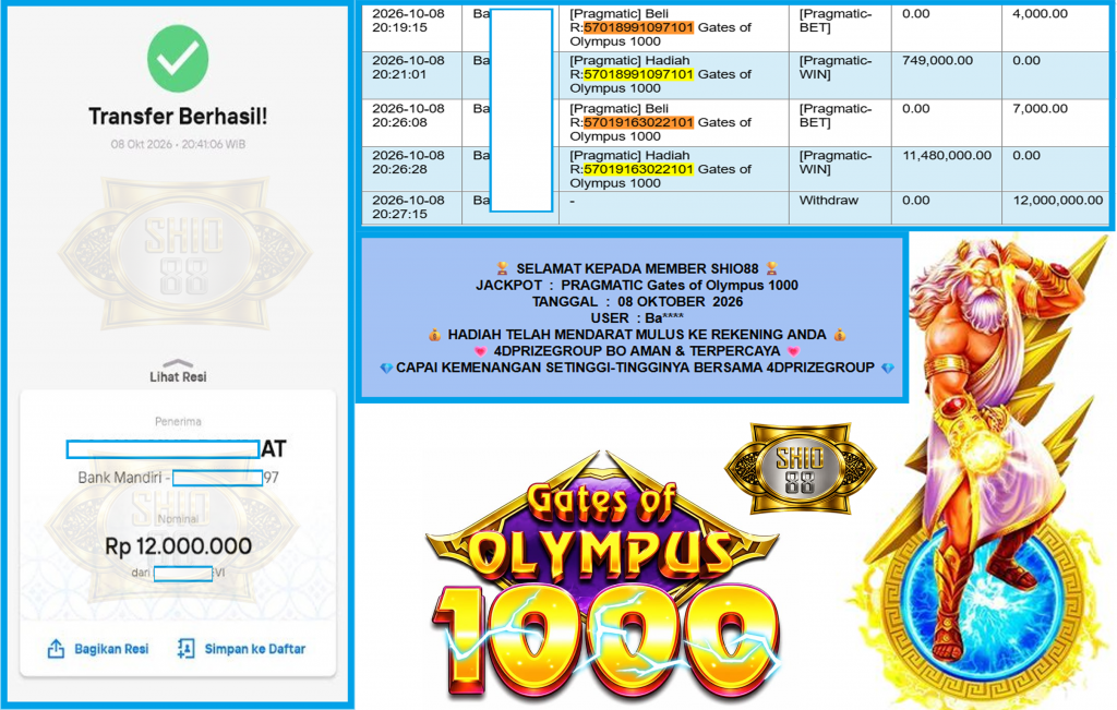 SHIO88 JACKPOT PRAGMATIC “Gates of Olympus 1000″‎‏‏‎‎ Rp12.000.000,- LUNAS