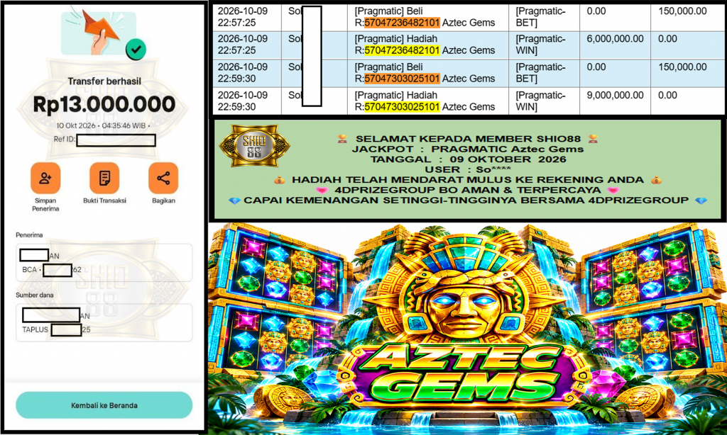 SHIO88 JACKPOT PRAGMATIC SLOT “Aztec Gems”‎‏‏‎‎ Rp13.000.000,- LUNAS