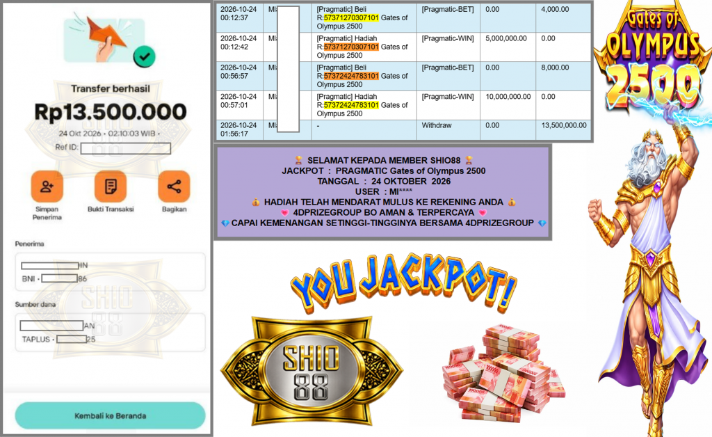 SHIO88 JACKPOT PRAGMATIC “Gates of Olympus 2500″‎‏‏‎‎ Rp13.500.000,- LUNAS