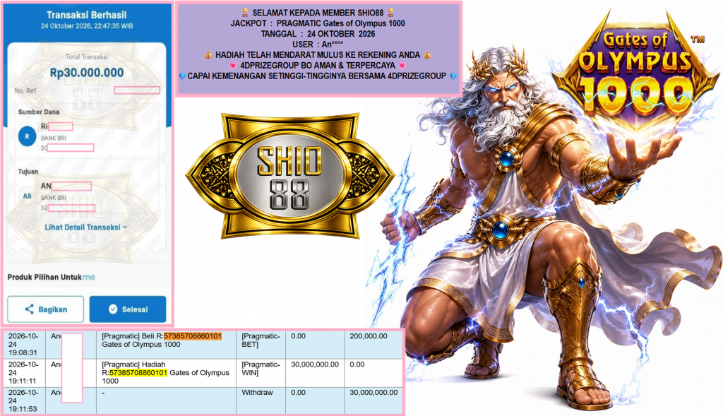 SHIO88 JACKPOT PRAGMATIC “Gates of Olympus 1000″‎‏‏‎‎ Rp30.000.000,- LUNAS