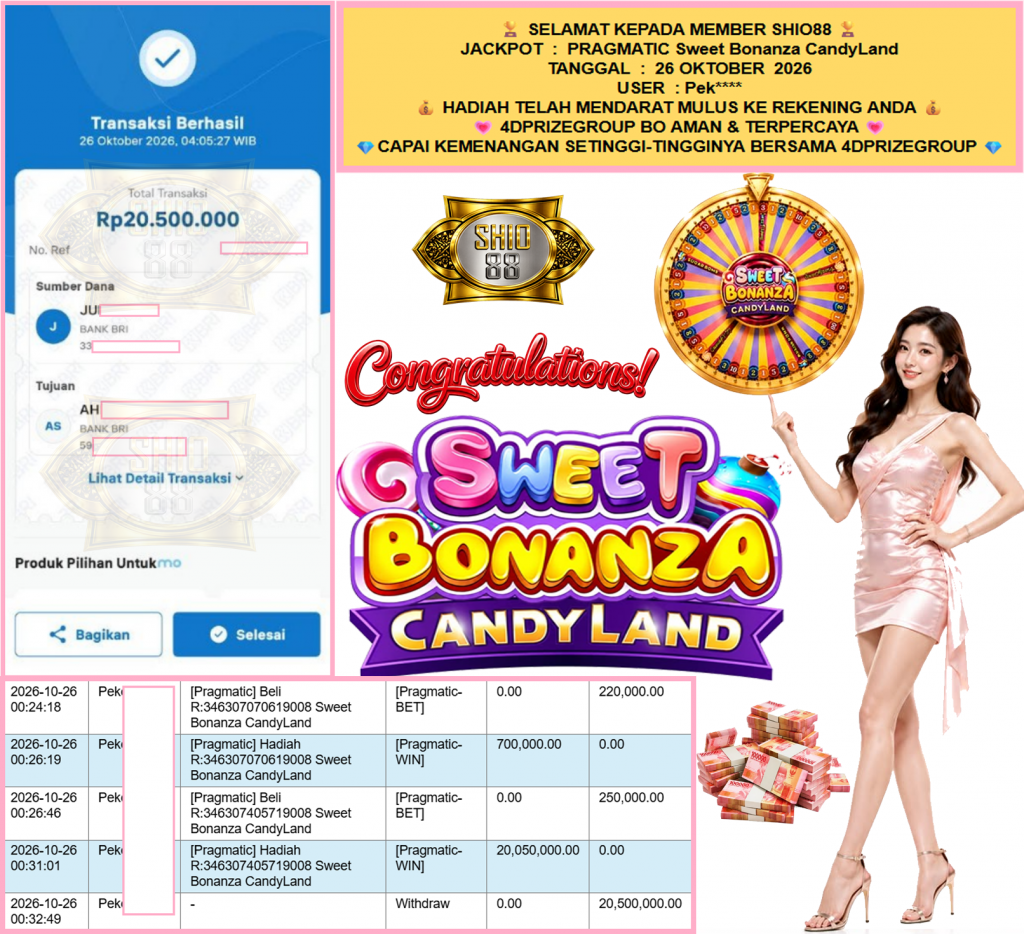 SHIO88 JACKPOT PRAGMATIC “Sweet Bonanza CandyLand”‎‏‏‎‎ Rp20.500.000,- LUNAS