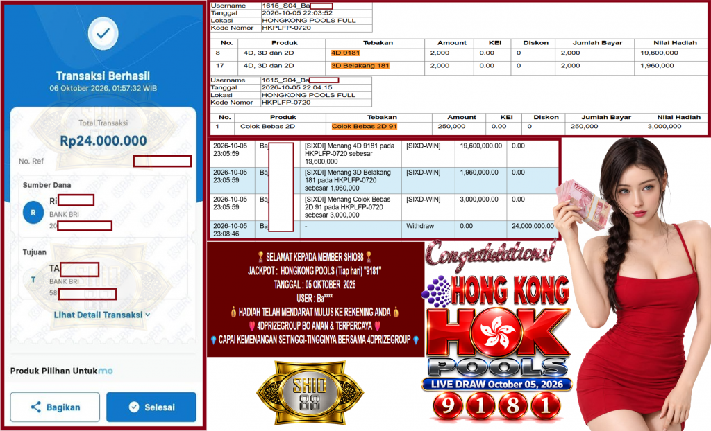 SHIO88 JACKPOT HONGKONG POOLS (Tiap hari) “9181”‎‏‏‎‎ Rp24.000.000,- LUNAS
