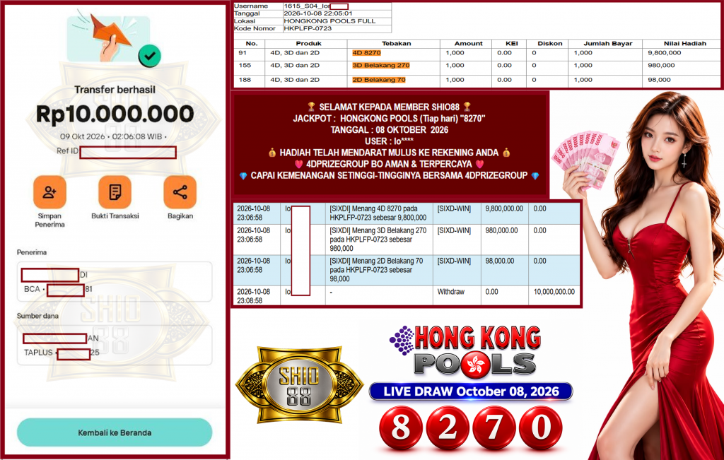 SHIO88 JACKPOT HONGKONG POOLS (Tiap hari) “8270” Rp10.000.000,- LUNAS