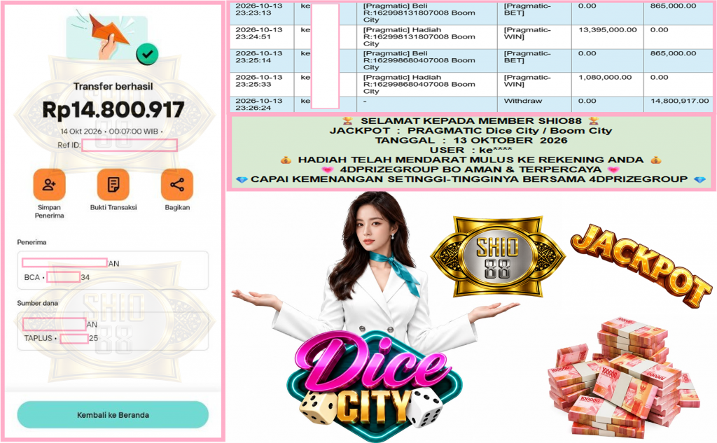 SHIO88 JACKPOT PRAGMATIC “Dice City / Boom City” Rp14.800.917,- LUNAS