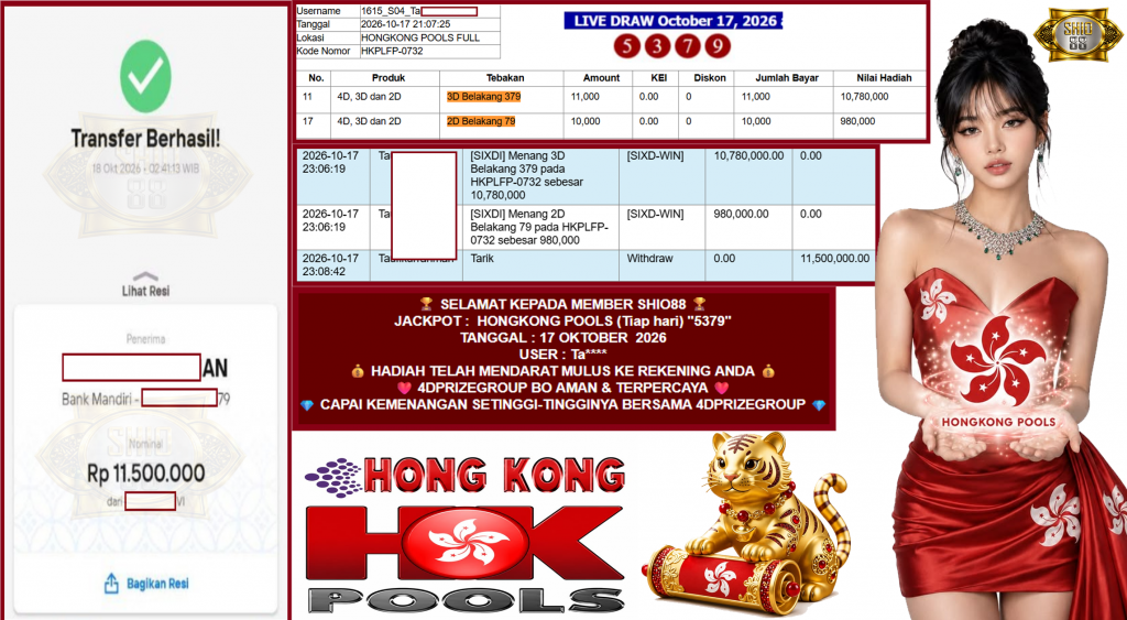 SHIO88 JACKPOT HONGKONG POOLS (Tiap hari) “5379”‎‏‏‎‎ Rp11.500.000,- LUNAS