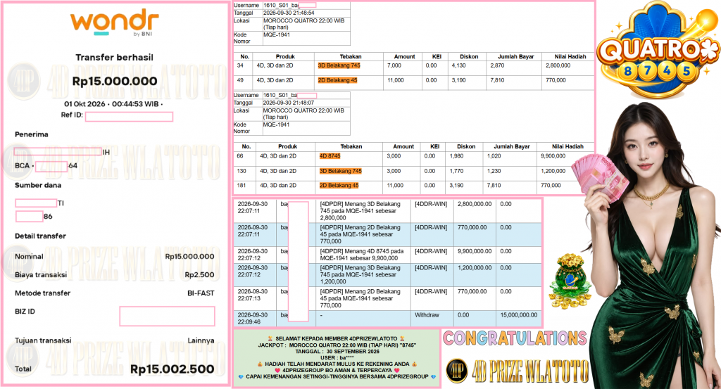 4DPRIZEWLATOTO JACKPOT PASARAN MOROCCO QUATRO 22:00 WIB (TIAP HARI) “8745”‎‏‏‎ Rp15.000.000,- LUNAS
