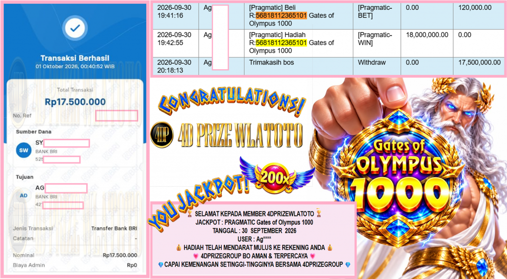 4DPRIZEWLATOTO JACKPOT PRAGMATIC “Gates of Olympus 1000:”‎‏‏‎‎ Rp17.500.000,- LUNAS
