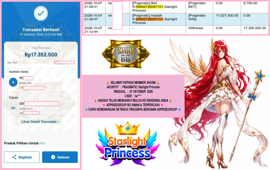 SHIO88 JACKPOT PRAGMATIC “Starlight Princess”‎‏‏‎‎ Rp17.350.000,- LUNAS