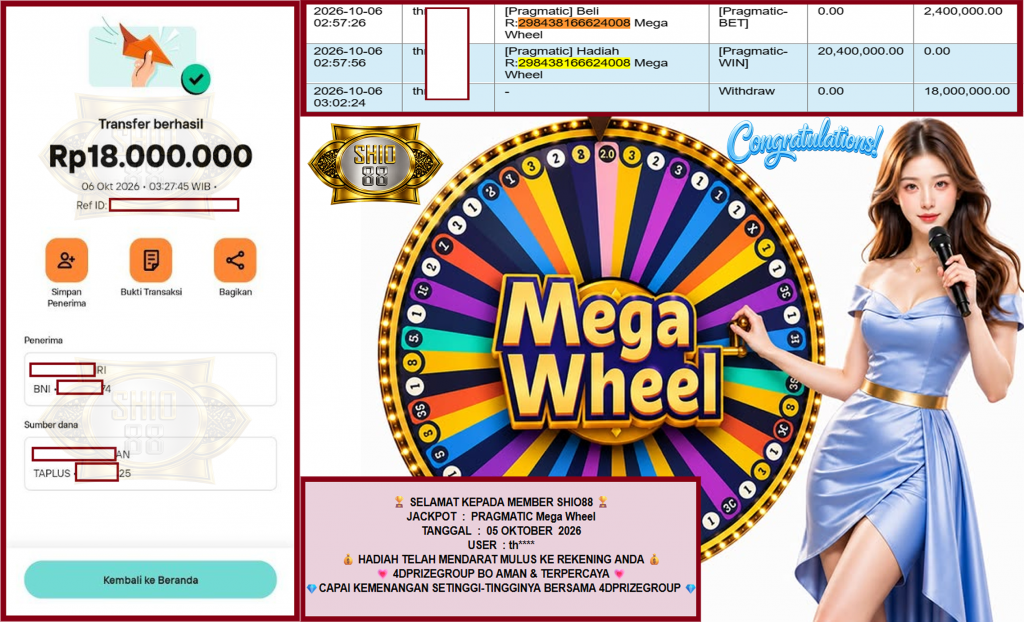 SHIO88 JACKPOT PRAGMATIC “Mega Wheel”‎‏‏‎‎ Rp18.000.000,- LUNAS