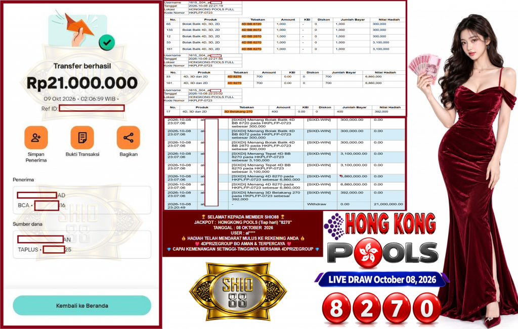 SHIO88 JACKPOT HONGKONG POOLS (Tiap hari) “8270”‎‏‏‎‎ Rp21.000.000,- LUNAS