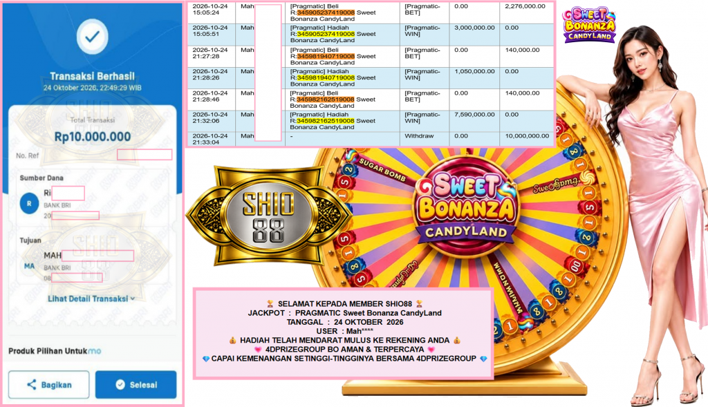 SHIO88 JACKPOT PRAGMATIC “Sweet Bonanza CandyLand”‎‏‏‎‎ Rp10.000.000,- LUNAS