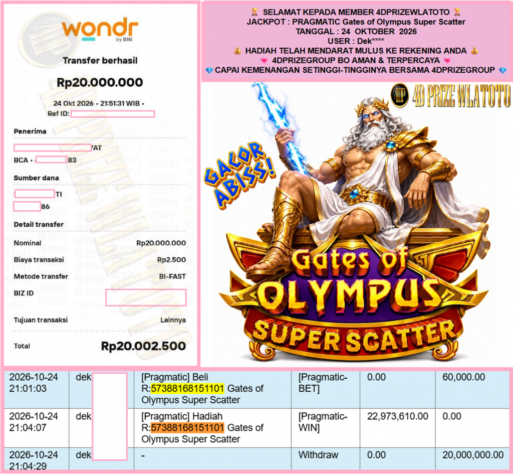 4DPRIZEWLATOTO JACKPOT PRAGMATIC “Gates of Olympus Super Scatter”‎‏‏‎‎ Rp20.000.000,- LUNAS