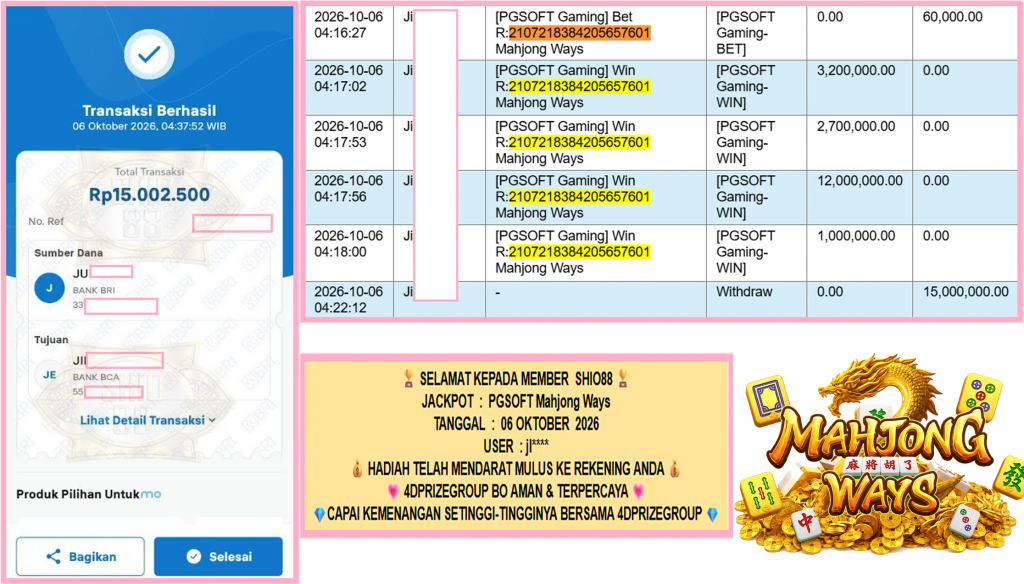 SHIO88 JACKPOT PGSOFT “Mahjong Ways”‎‎‏‏ ‎‎‏‏‎‎‏‏Rp15.000.000,- LUNAS