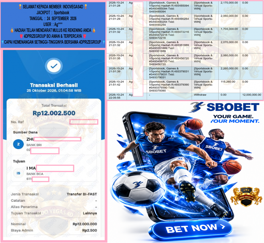 INDOVEGAS4D JACKPOT Sportsbook Rp12.000.000,- LUNAS