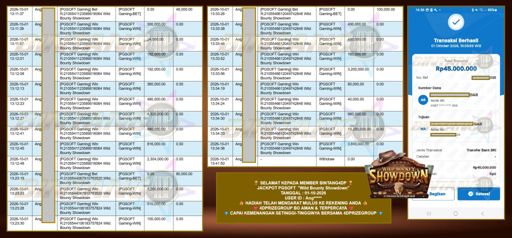 BINTANG4DP JACKPOT PGSOFT ”Wild Bounty Showdown” Rp45.000.000,- LUNAS