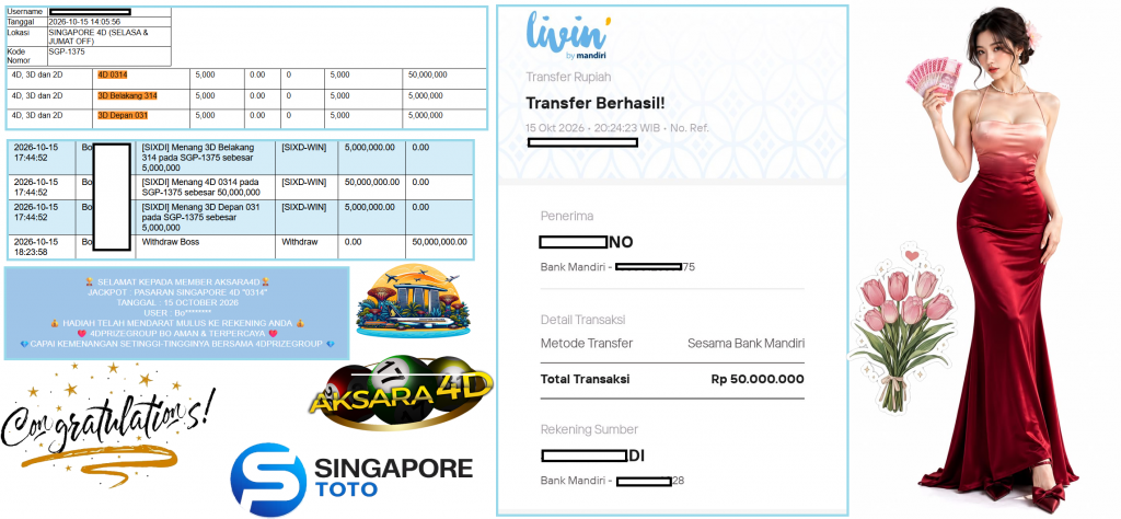 AKSARA4D JACKPOT PASARAN SINGAPORE 4D “0314” Rp50.000.000,- LUNAS