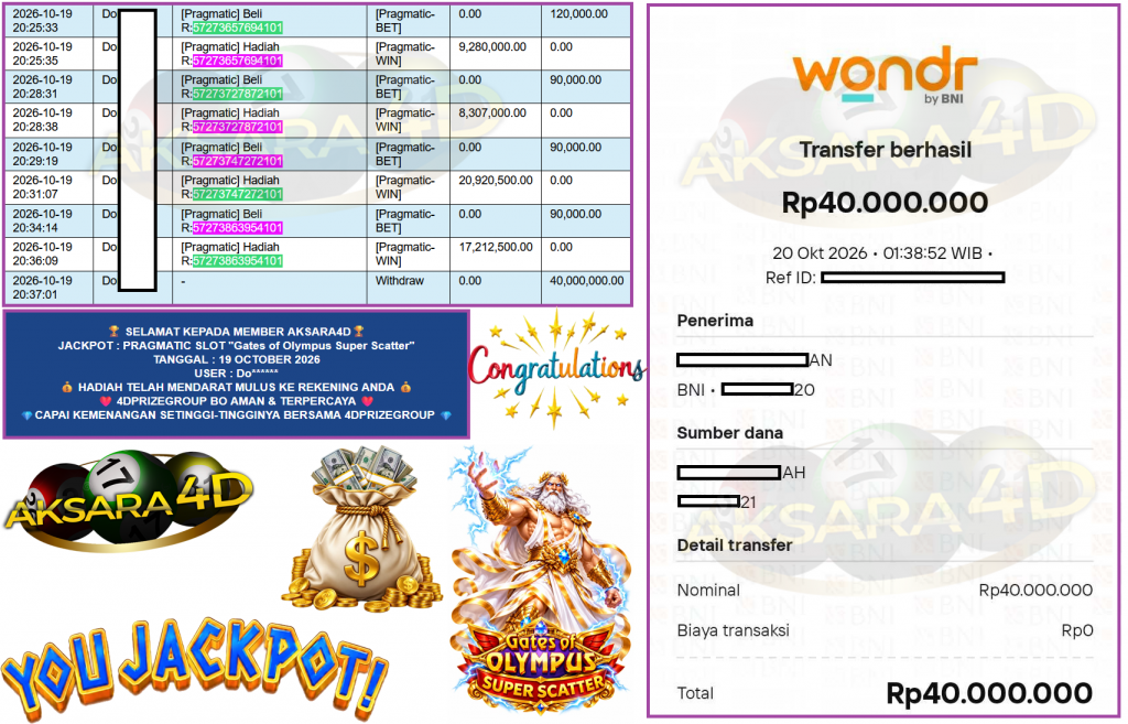 AKSARA4D JACKPOT PRAGMATIC SLOT ”Gates of Olympus Super Scatter” Rp40.000.000,- LUNAS