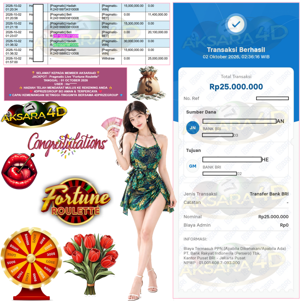 AKSARA4D JACKPOT PRAGMATIC LIVE GAME “Fortune Roulette” ‎‏‏‎Rp25.000.000,- LUNAS