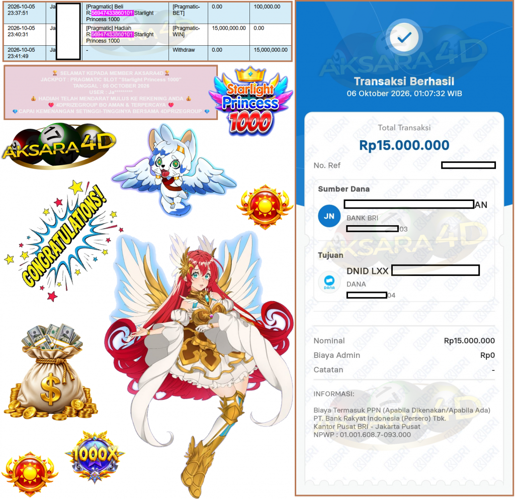 AKSARA4D JACKPOT PRAGMATIC SLOT ”Starlight Princess 1000” Rp15.000.000,- LUNAS