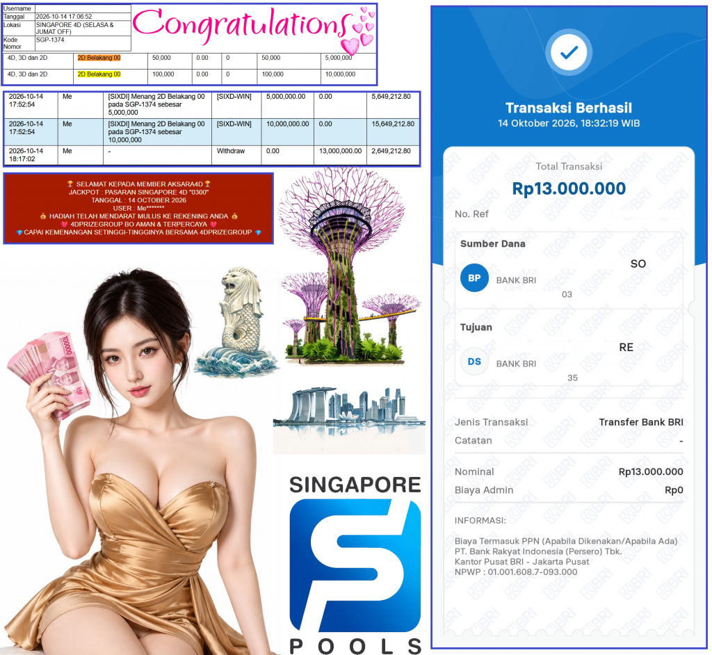 AKSARA4D JACKPOT PASARAN SINGAPORE 4D “0300” Rp13.000.000,- LUNAS