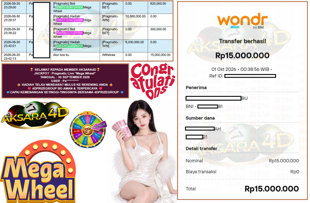 AKSARA4D JACKPOT PRAGMATIC LIVE GAME “Mega Wheel” ‎‏‏‎Rp15.000.000,- LUNAS