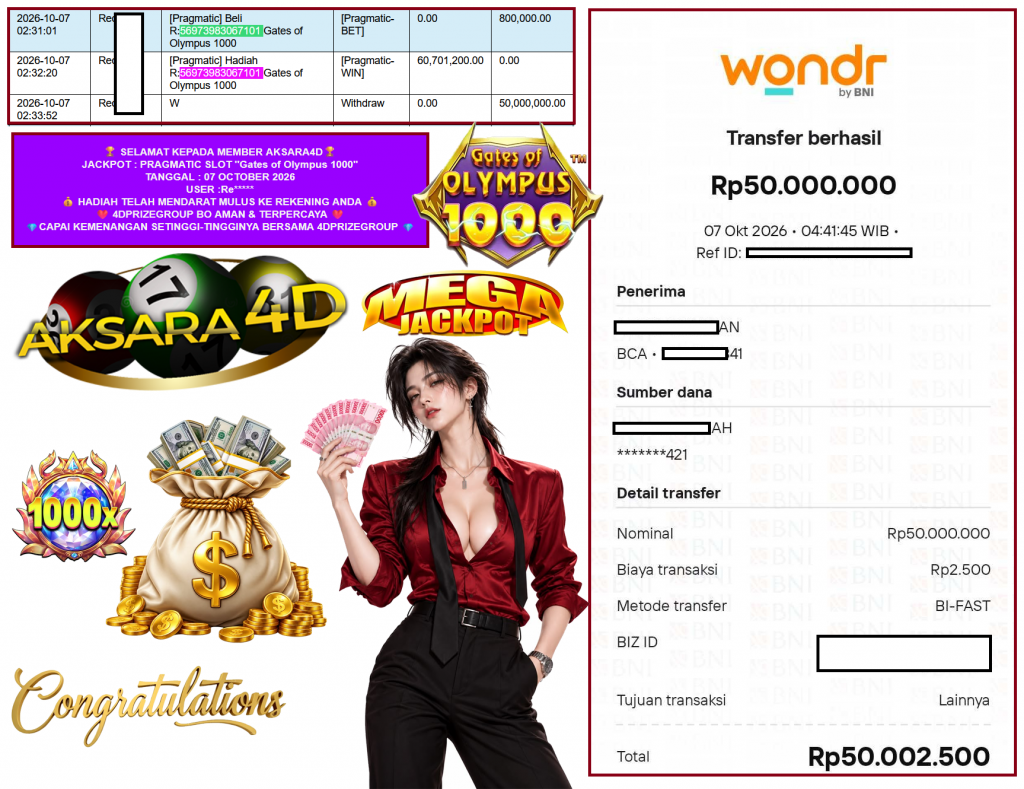 AKSARA4D JACKPOT PRAGMATIC SLOT ”Gates of Olympus 1000” Rp50.000.000,- LUNAS
