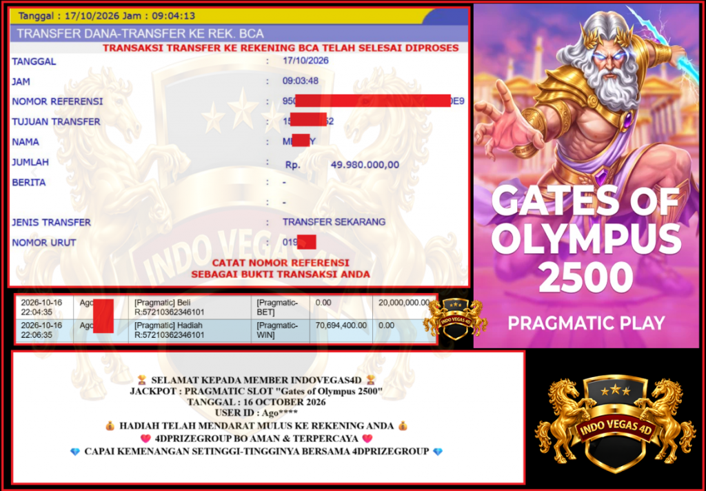 INDOVEGAS4D JACKPOT PRAGMATIC “Gates of Olympus 2500″‎‏‏‎‎ Rp 49.980.000,- LUNAS