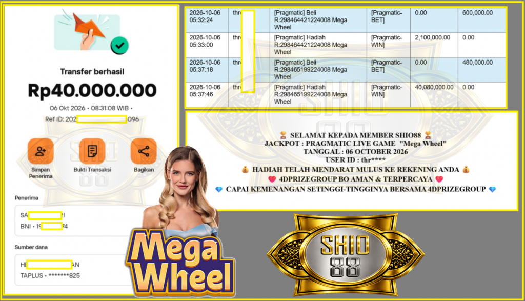 SHIO88 JACKPOT PRAGMATIC LIVE GAMES ”Mega Wheel” Rp 40.000.000,- LUNAS