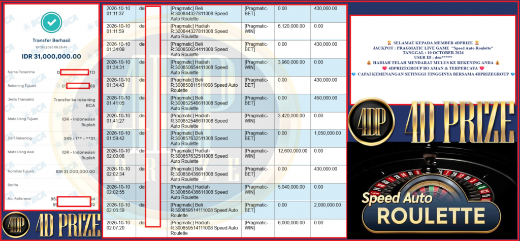 4DPRIZE JACKPOT PRAGMATIC LIVE GAME “Speed Auto Roulette”‎‏‏‎‎ Rp 31.000.000,- LUNAS