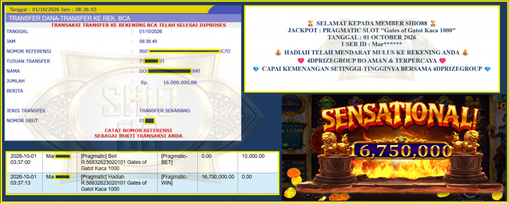 SHIO88 JACKPOT PRAGMATIC SLOT ”Gates of Gatot Kaca 1000” Rp16.750.000,- LUNAS