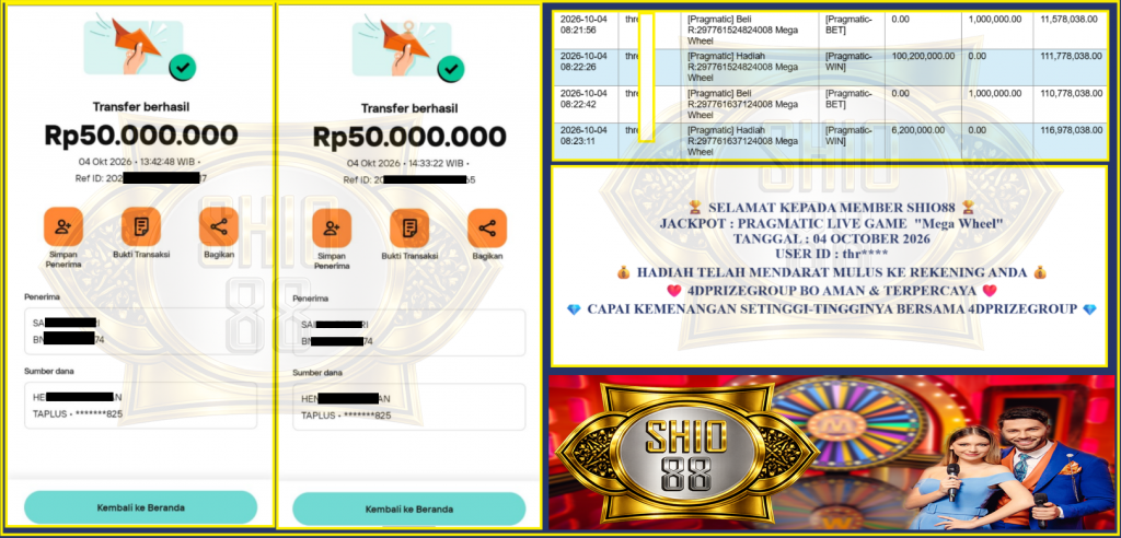 SHIO88 JACKPOT PRAGMATIC LIVE GAME “Mega Wheel” Rp100.000.000,- LUNAS