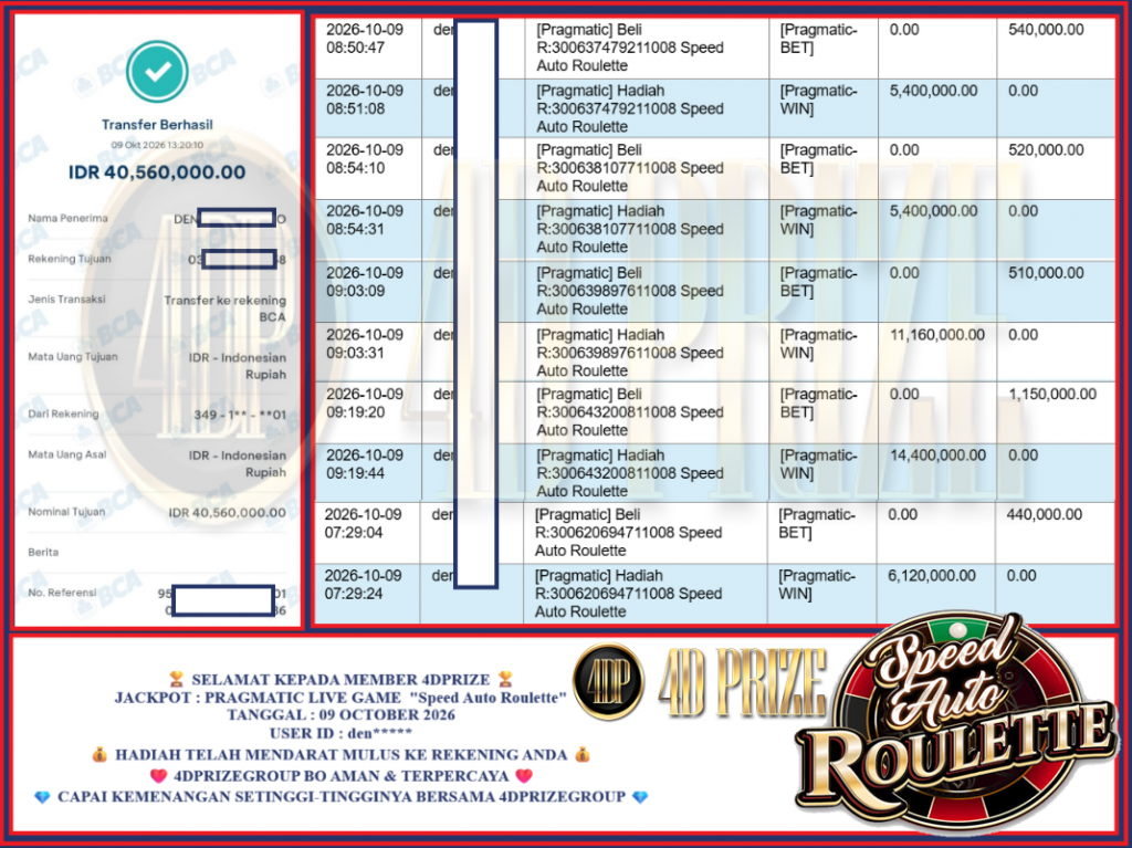 4DPRIZE JACKPOT PRAGMATIC LIVE GAMES “Speed Auto Roulette”‎‏‏‎‎ Rp40.560.000,- LUNAS