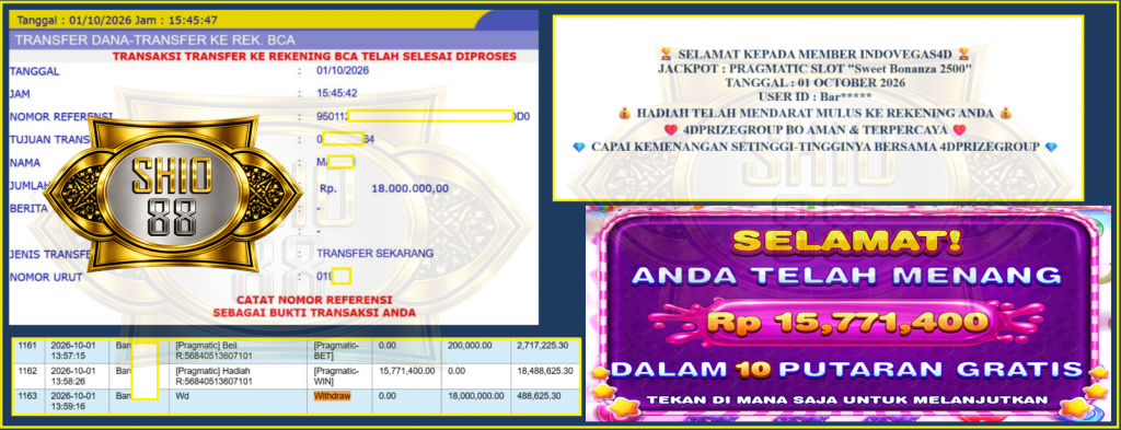 INDOVEGAS4D JACKPOT PRAGMATIC SLOT ”Sweet Bonanza 2500” Rp18.000.000,- LUNAS