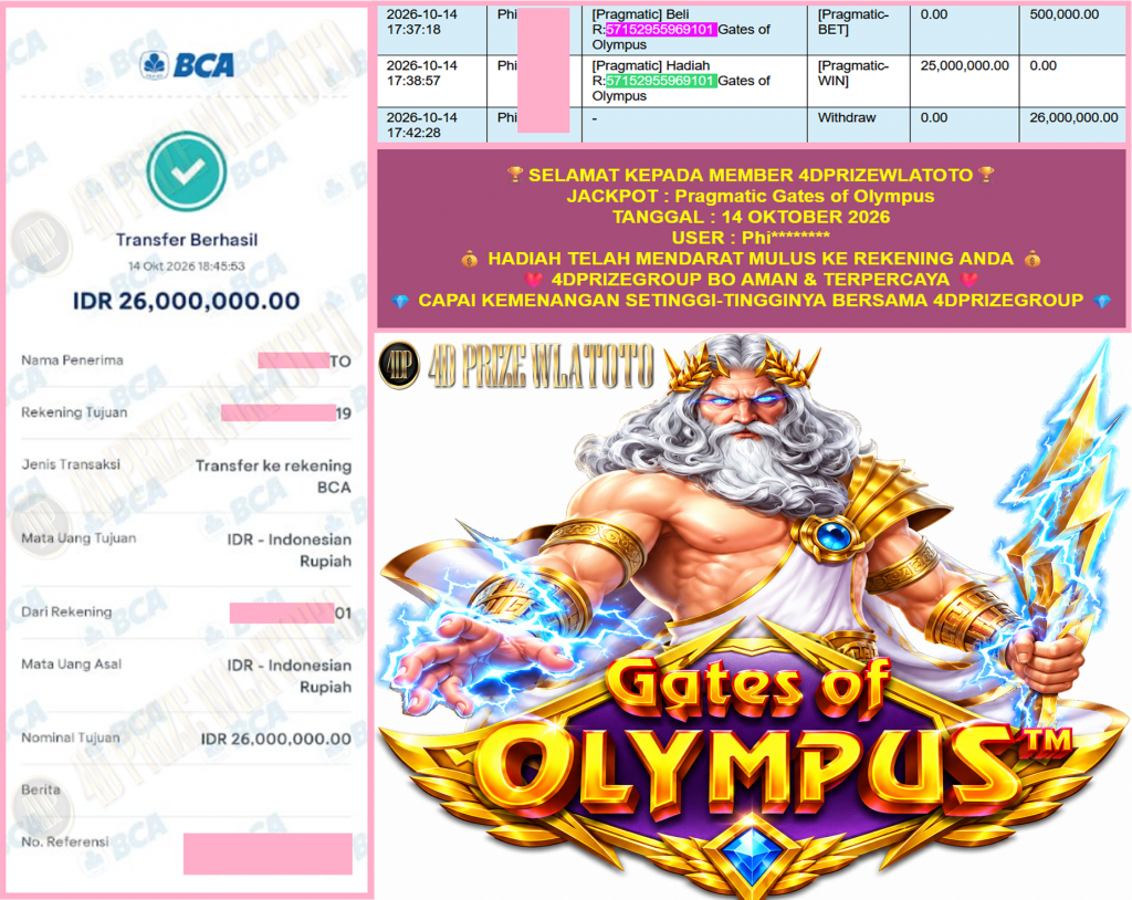 4DPRIZEWLATOTO JACKPOT PRAGMATIC “Gates of Olympus ” Rp.26.000.000,-LUNAS