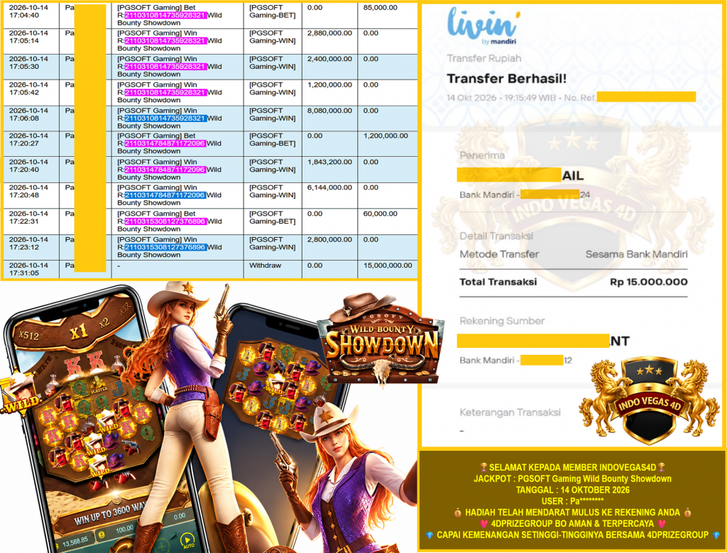 INDOVEGAS4D JACKPOT PGSOFT Wild Bounty Showdown Rp 25.000.000,-LUNAS