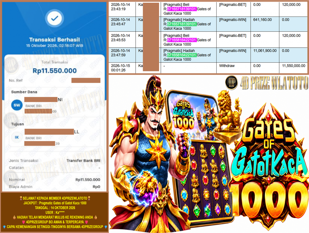 4DPRIZEWLATOTO JACKPOT PRAGMATIC “Gates of Gatot Kaca 1000 ” Rp.11.550.000,-LUNAS