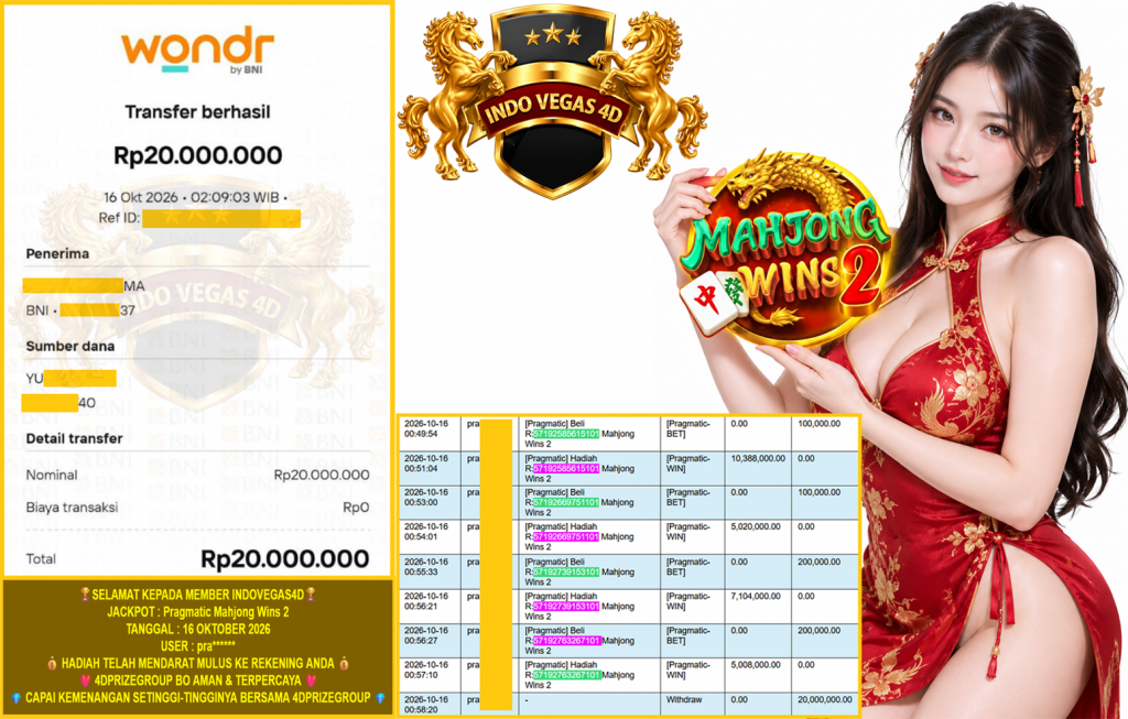INDOVEGAS4D JACKPOT PRAGMATIC βMahjong Wins 2β Rp.20.000.000,-LUNAS