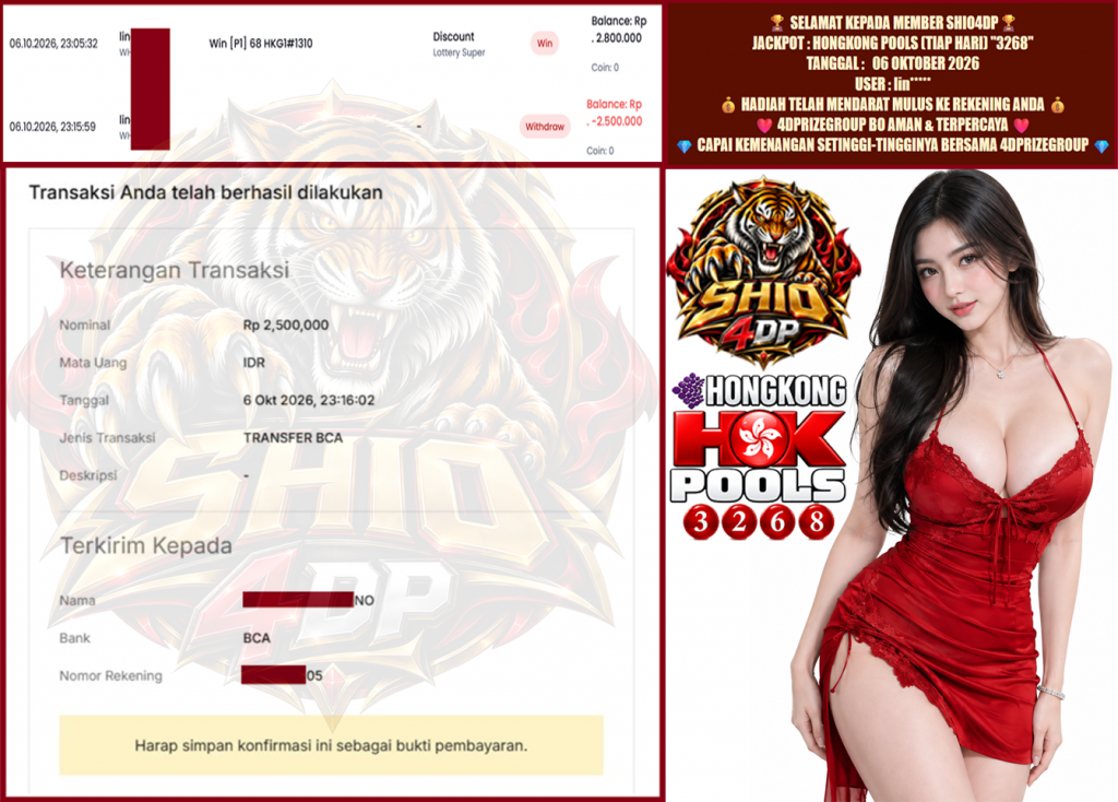 SHIO4DP JACKPOT HONGKONG POOLS (TIAP HARI) “3268” Rp.2.500.000,- LUNAS
