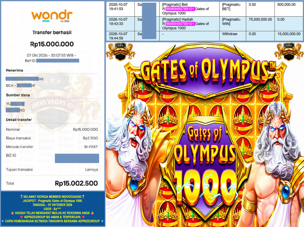 INDOVEGAS4D JACKPOT PRAGMATIC “Gates of Olympus 1000” Rp.73.000.000,-LUNAS