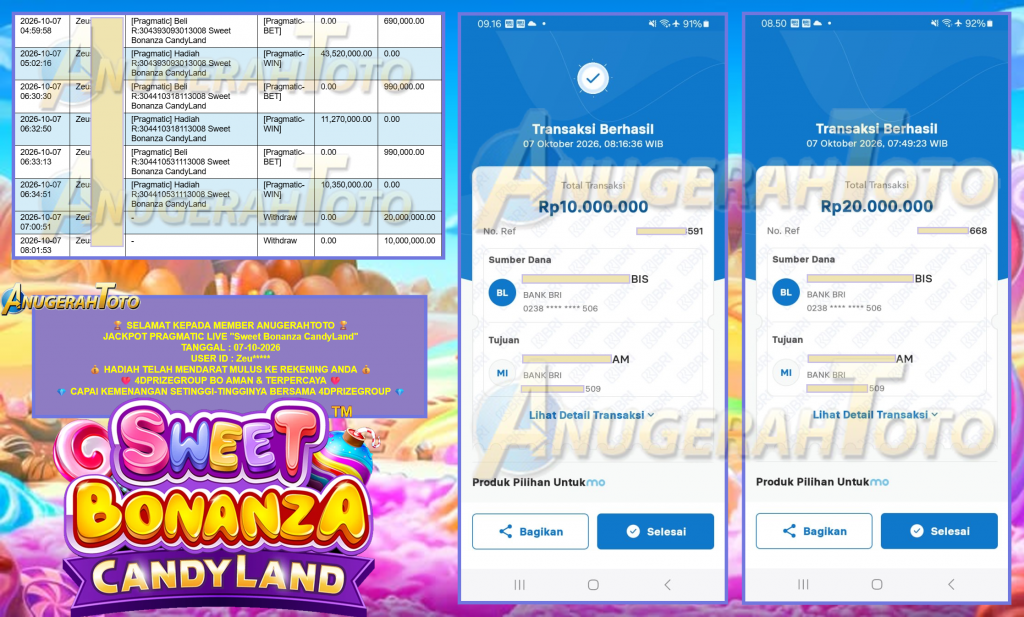 ANUGERAHTOTO JACKPOT PRAGMATIC LIVE ”Sweet Bonanza CandyLand” Rp30.000.000,- LUNAS