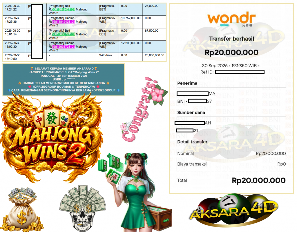AKSARA4D JACKPOT PRAGMATIC SLOT ”Mahjong Wins 2” Rp20.000.000,- LUNAS