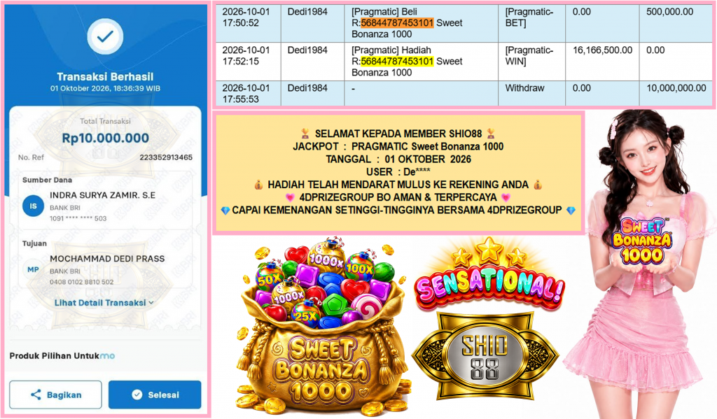 SHIO88 JACKPOT PRAGMATIC “Sweet Bonanza 1000″‎‏‏‎‎ Rp10.000.000,- LUNAS