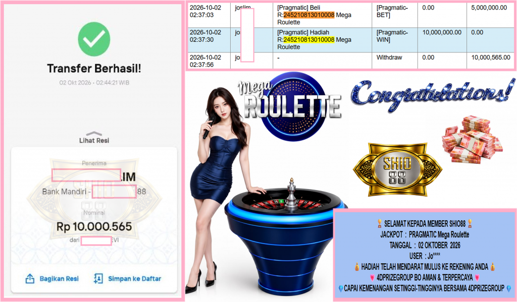 SHIO88 JACKPOT PRAGMATIC “Mega Roulette”‎‏‏‎‎ Rp10.000.565,- LUNAS
