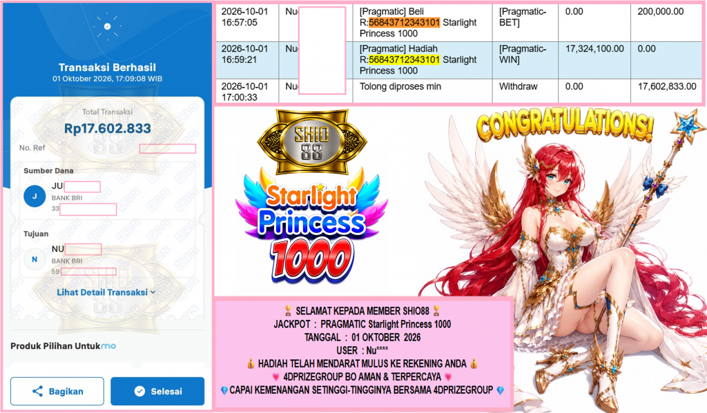 SHIO88 JACKPOT PRAGMATIC “Starlight Princess 1000″‎‏‏‎‎ Rp17.602.833,- LUNAS